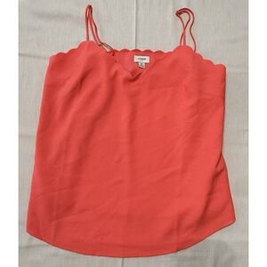 J. Crew Scalloped Camisole Top Neon Coral Pink V-Neck Adjustable Straps 8